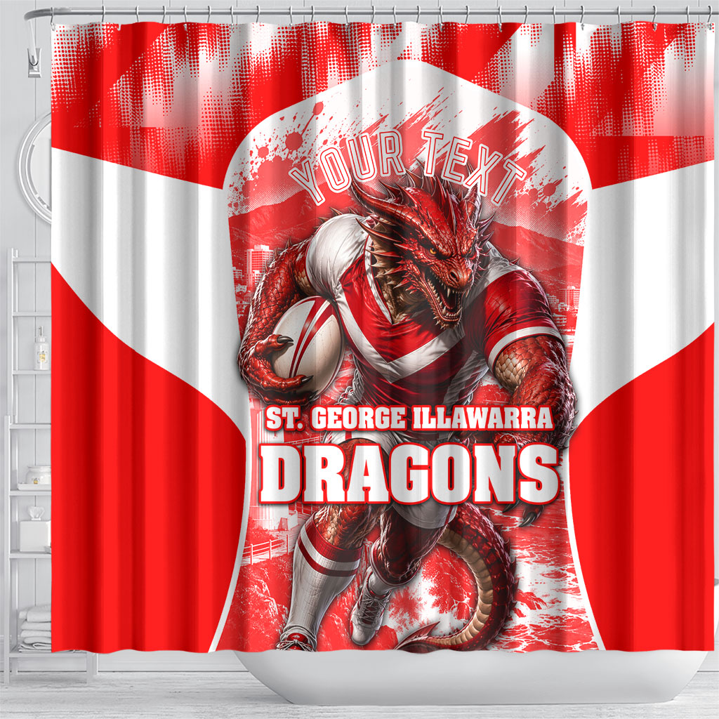 Personalised St. George Illawarra Dragons Mascot Rugby Shower Curtain Illawarra Coastline Athletic Graphic Print