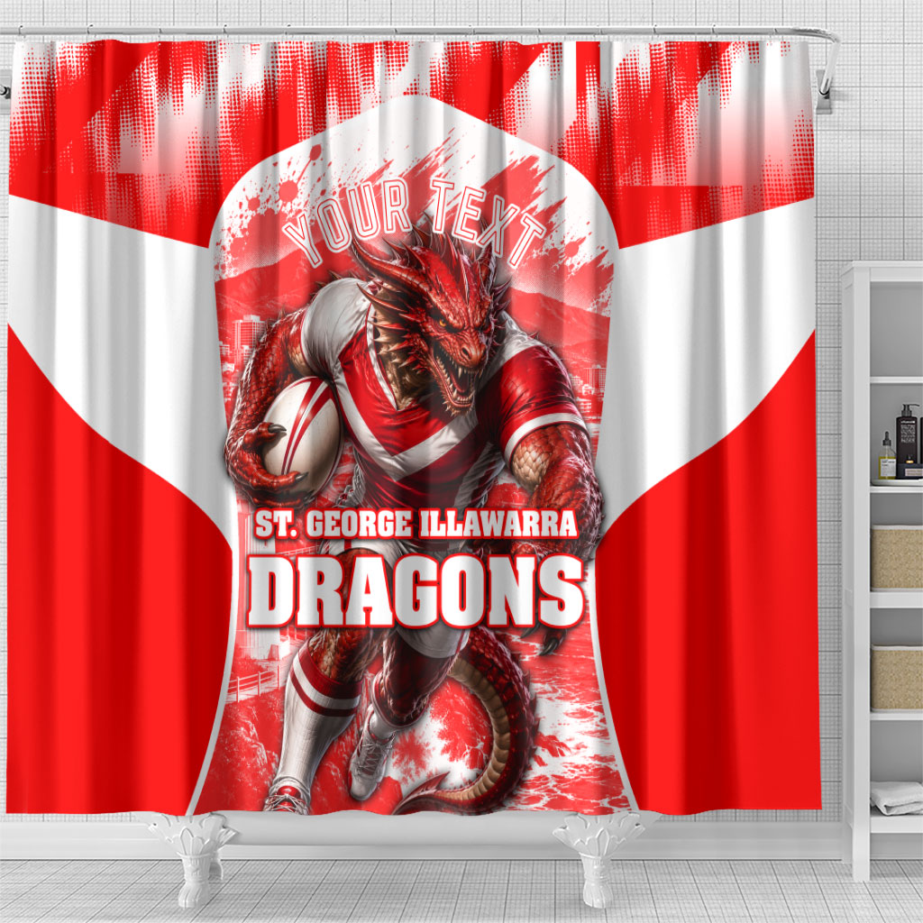 Personalised St. George Illawarra Dragons Mascot Rugby Shower Curtain Illawarra Coastline Athletic Graphic Print