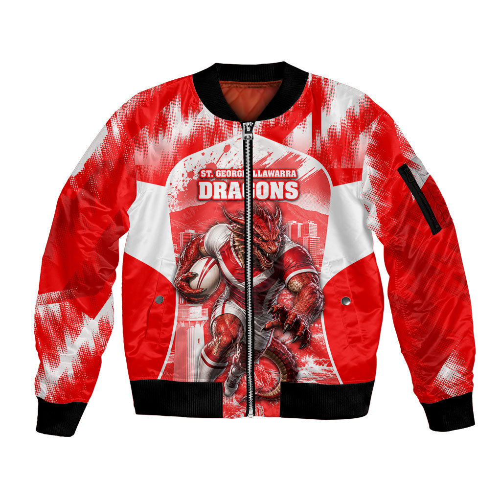 Personalised St. George Illawarra Dragons Mascot Rugby Sleeve Zip Bomber Jacket Illawarra Coastline Athletic Graphic Print