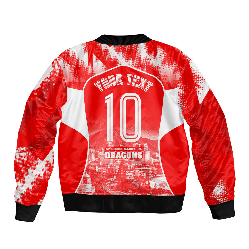 Personalised St. George Illawarra Dragons Mascot Rugby Sleeve Zip Bomber Jacket Illawarra Coastline Athletic Graphic Print