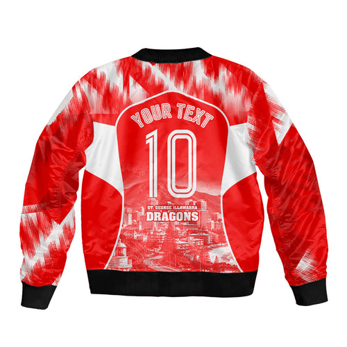 Personalised St. George Illawarra Dragons Mascot Rugby Sleeve Zip Bomber Jacket Illawarra Coastline Athletic Graphic Print