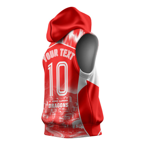 Personalised St. George Illawarra Dragons Mascot Rugby Sleeveless Hoodie Illawarra Coastline Athletic Graphic Print
