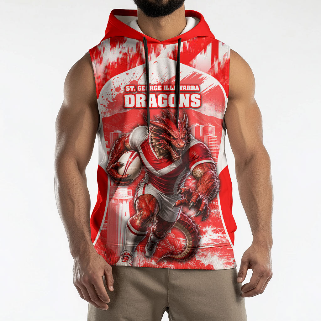 Personalised St. George Illawarra Dragons Mascot Rugby Sleeveless Hoodie Illawarra Coastline Athletic Graphic Print