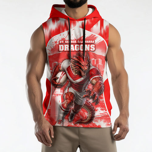 Personalised St. George Illawarra Dragons Mascot Rugby Sleeveless Hoodie Illawarra Coastline Athletic Graphic Print