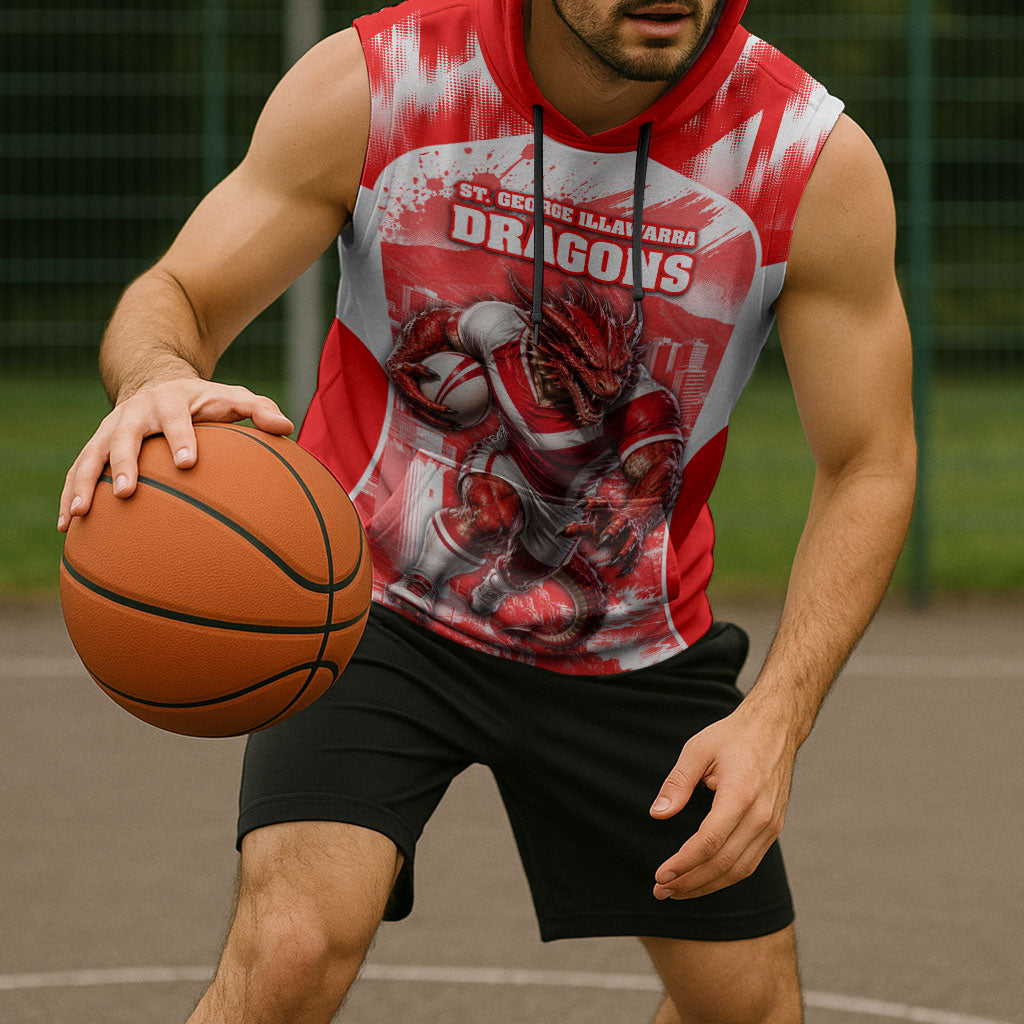 Personalised St. George Illawarra Dragons Mascot Rugby Sleeveless Hoodie Illawarra Coastline Athletic Graphic Print