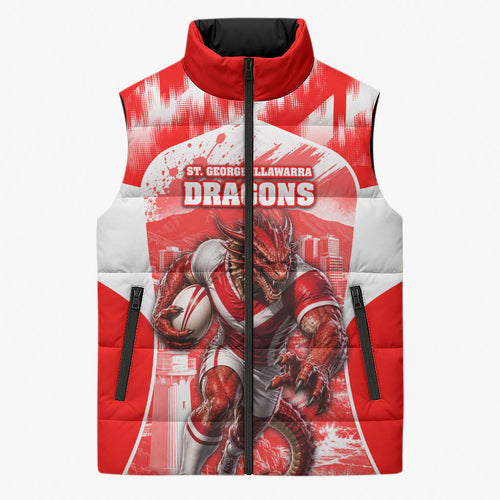 Personalised St. George Illawarra Dragons Mascot Rugby Sleeveless Puffer Jacket Illawarra Coastline Athletic Graphic Print