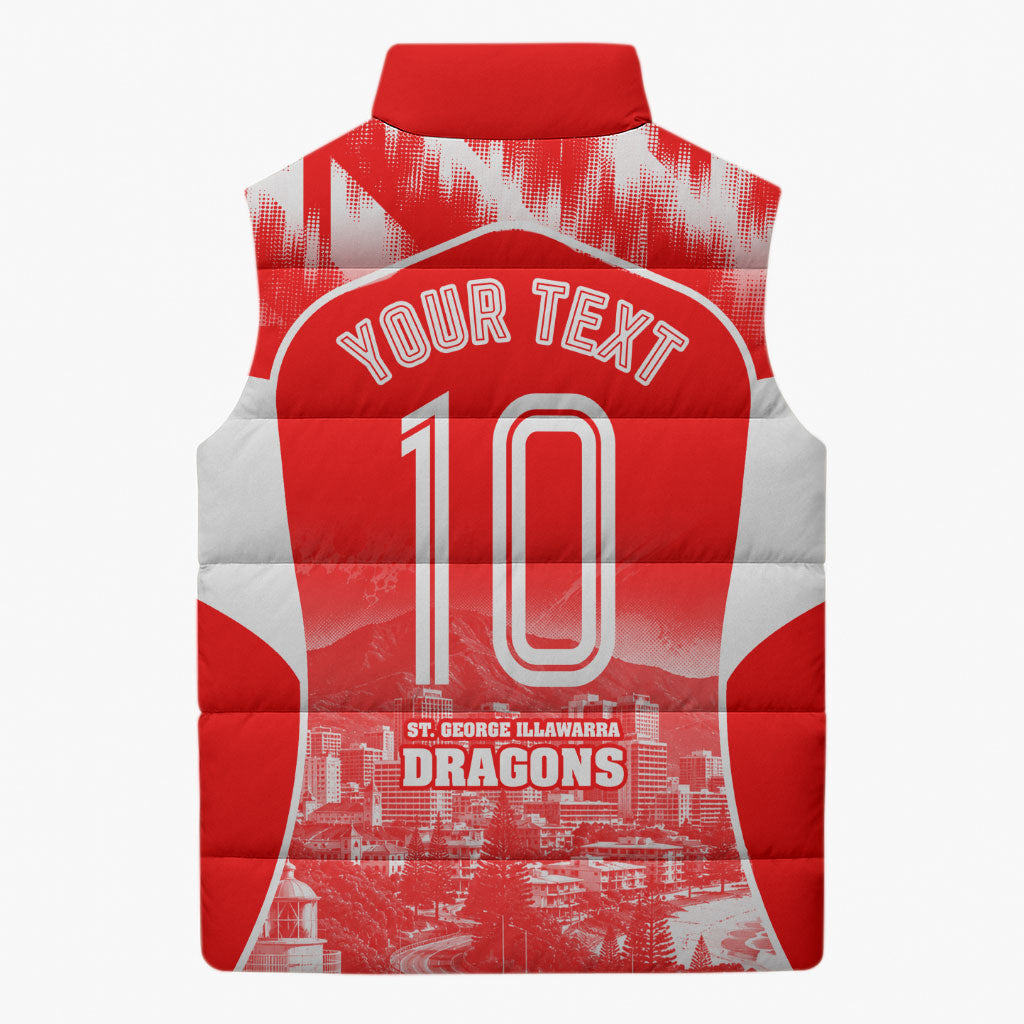 Personalised St. George Illawarra Dragons Mascot Rugby Sleeveless Puffer Jacket Illawarra Coastline Athletic Graphic Print