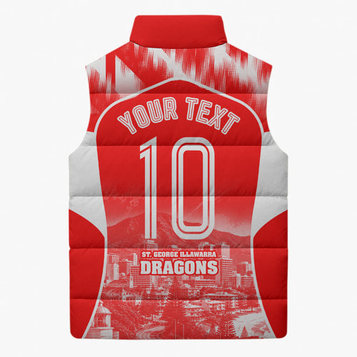 Personalised St. George Illawarra Dragons Mascot Rugby Sleeveless Puffer Jacket Illawarra Coastline Athletic Graphic Print