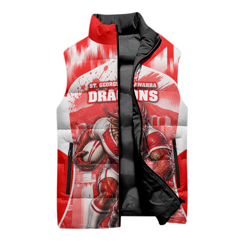 Personalised St. George Illawarra Dragons Mascot Rugby Sleeveless Puffer Jacket Illawarra Coastline Athletic Graphic Print