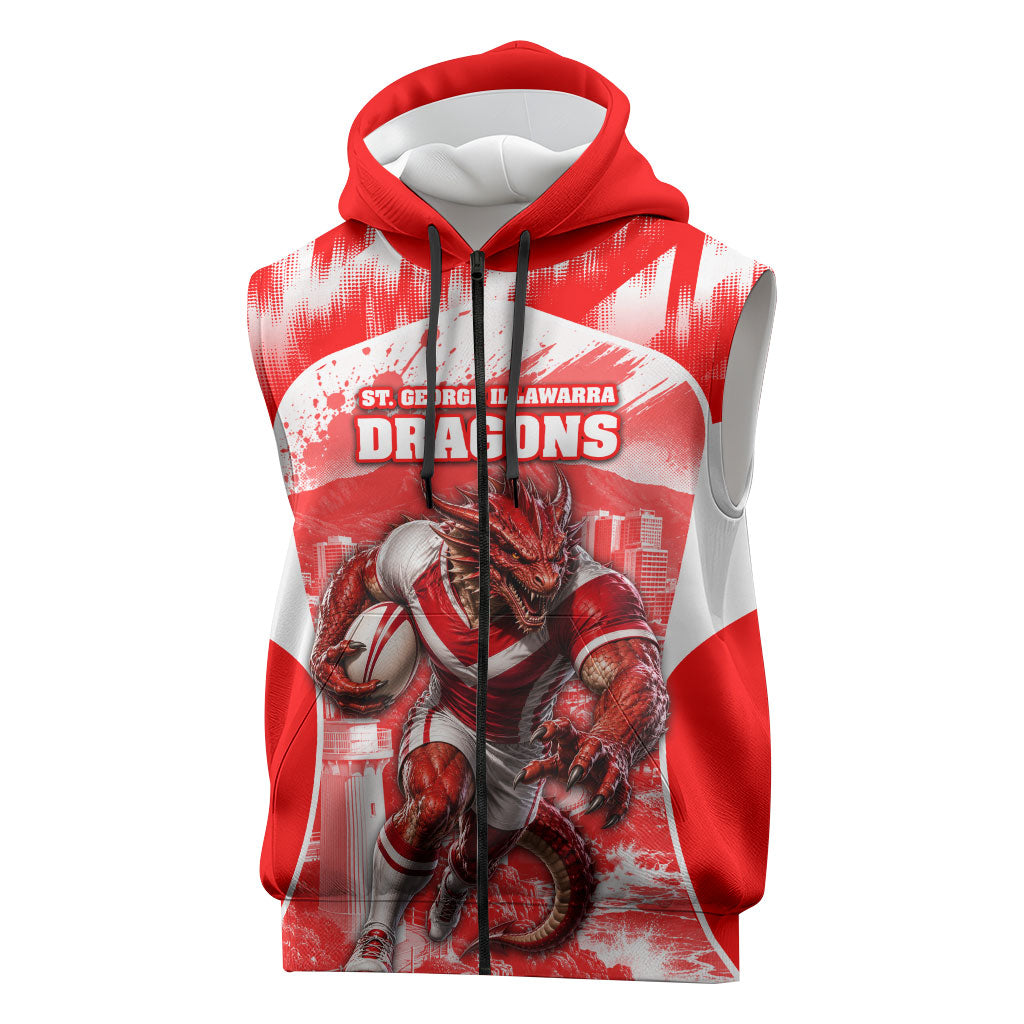 Personalised St. George Illawarra Dragons Mascot Rugby Sleeveless Zip Hoodie Illawarra Coastline Athletic Graphic Print