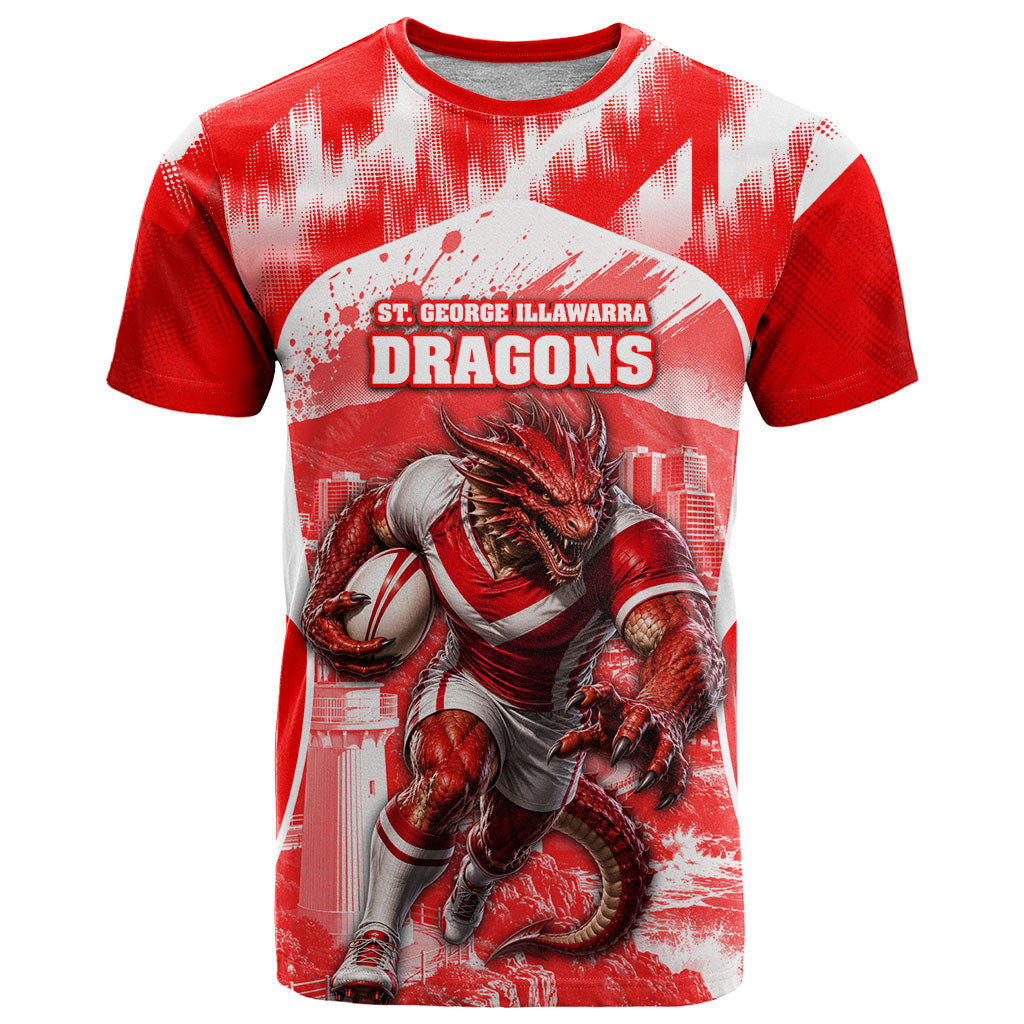 Personalised St. George Illawarra Dragons Mascot Rugby T Shirt Illawarra Coastline Athletic Graphic Print