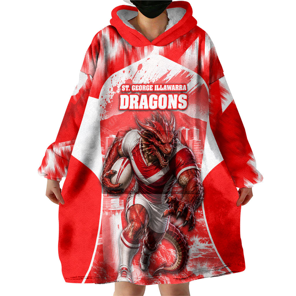 Personalised St. George Illawarra Dragons Mascot Rugby Wearable Blanket Hoodie Illawarra Coastline Athletic Graphic Print