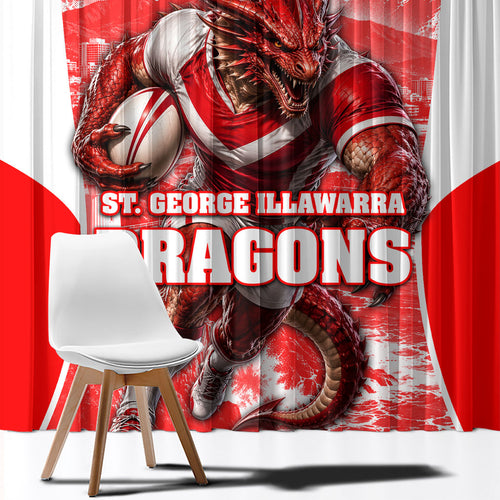 Personalised St. George Illawarra Dragons Mascot Rugby Window Curtain Illawarra Coastline Athletic Graphic Print