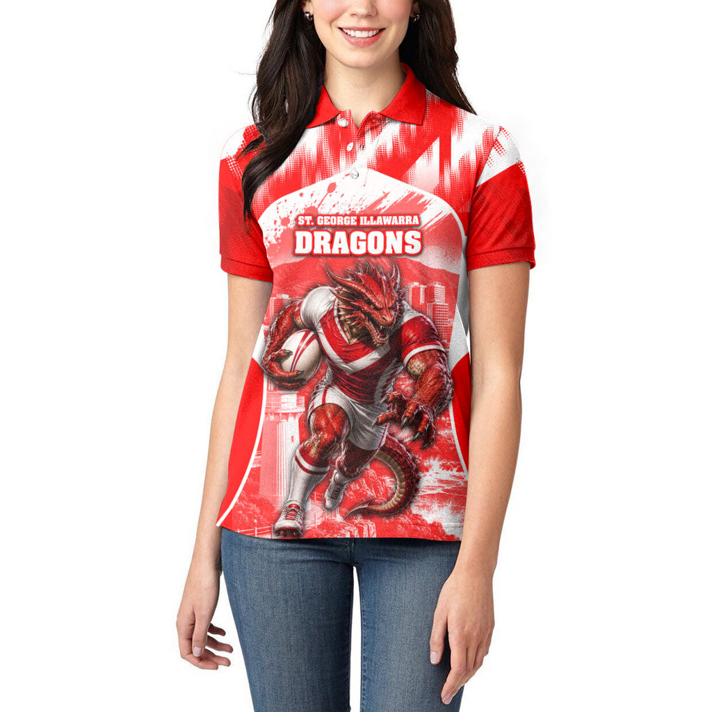 Personalised St. George Illawarra Dragons Mascot Rugby Women Polo Shirt Illawarra Coastline Athletic Graphic Print