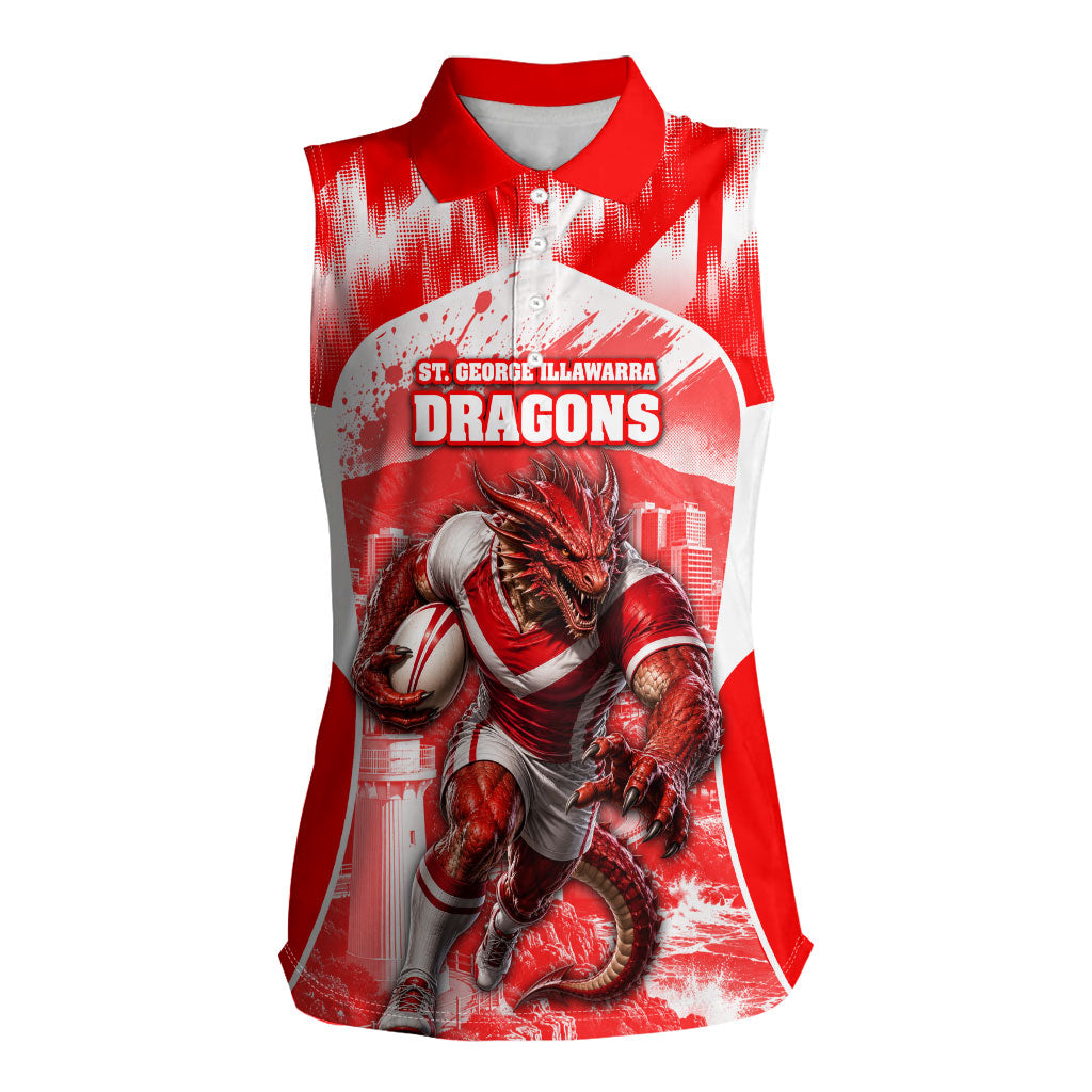 Personalised St. George Illawarra Dragons Mascot Rugby Women Sleeveless Polo Shirt Illawarra Coastline Athletic Graphic Print