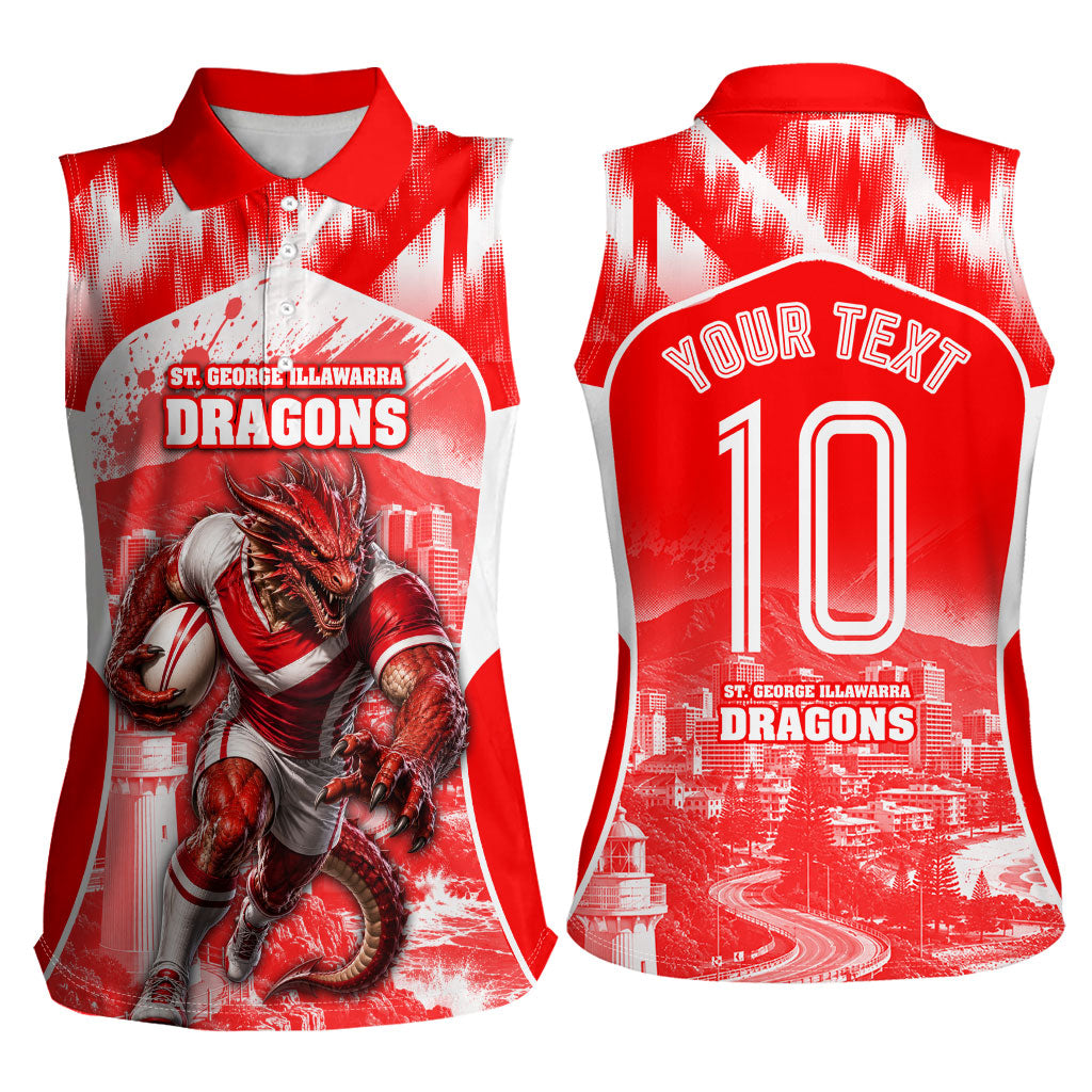 Personalised St. George Illawarra Dragons Mascot Rugby Women Sleeveless Polo Shirt Illawarra Coastline Athletic Graphic Print