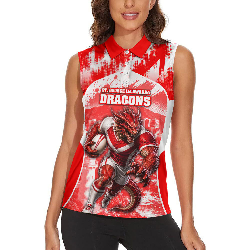 Personalised St. George Illawarra Dragons Mascot Rugby Women Sleeveless Polo Shirt Illawarra Coastline Athletic Graphic Print