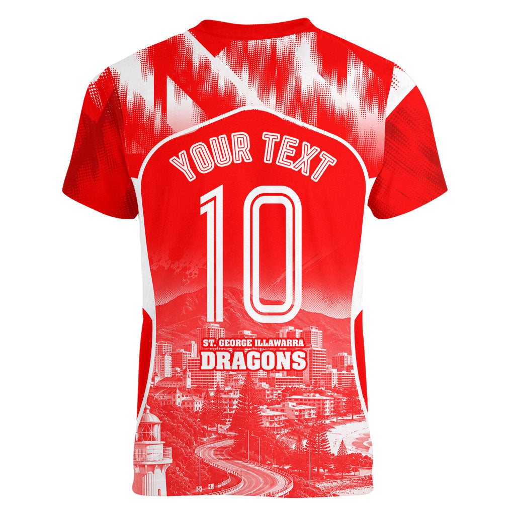 Personalised St. George Illawarra Dragons Mascot Rugby Women V-Neck T-Shirt Illawarra Coastline Athletic Graphic Print