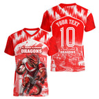 Personalised St. George Illawarra Dragons Mascot Rugby Women V-Neck T-Shirt Illawarra Coastline Athletic Graphic Print