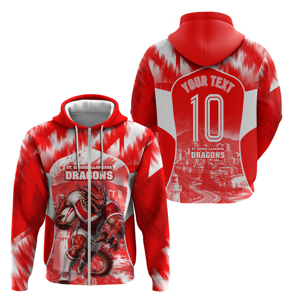 Personalised St. George Illawarra Dragons Mascot Rugby Zip Hoodie Illawarra Coastline Athletic Graphic Print
