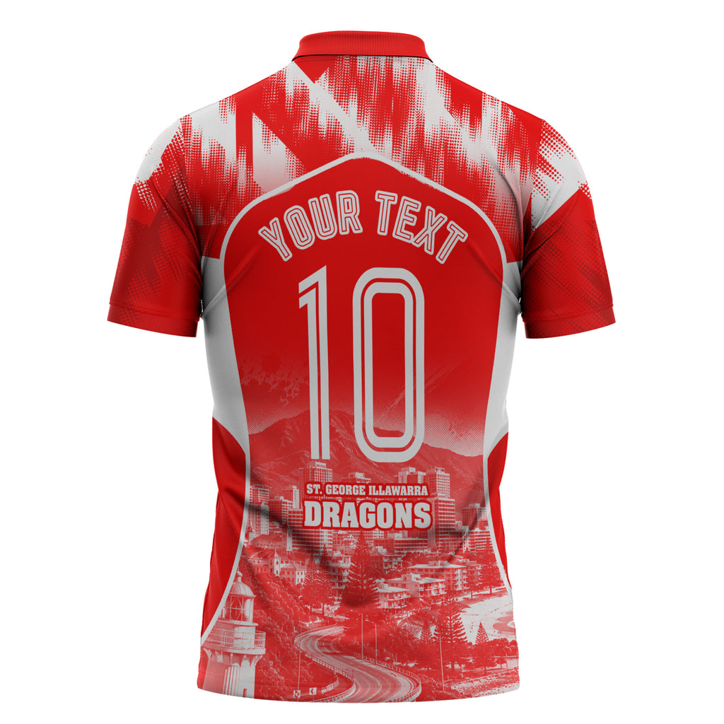 Personalised St. George Illawarra Dragons Mascot Rugby Zipper Polo Shirt Illawarra Coastline Athletic Graphic Print