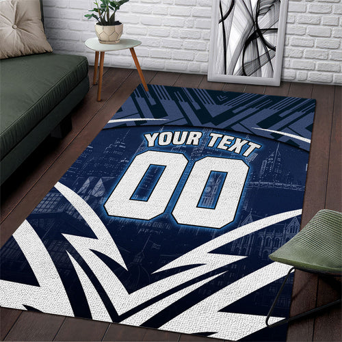 Personalised Carlton Blues Football Area Rug Superhero Comic Art Dark Geometric City
