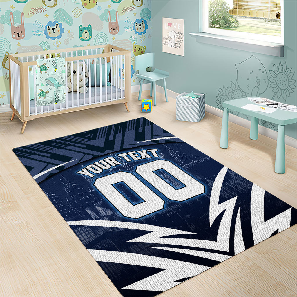 Personalised Carlton Blues Football Area Rug Superhero Comic Art Dark Geometric City
