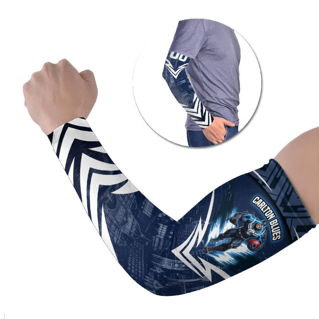 Personalised Carlton Blues Football Arm Sleeves Superhero Comic Art Dark Geometric City