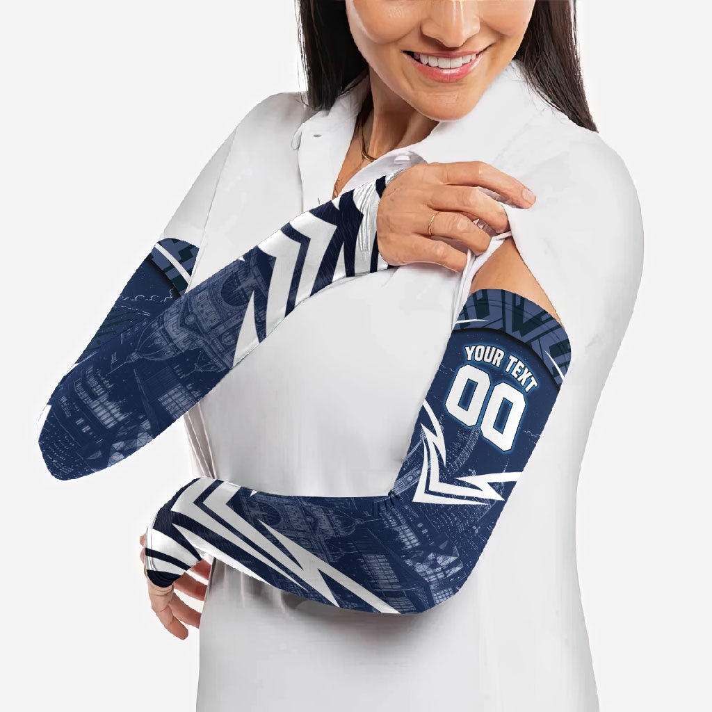 Personalised Carlton Blues Football Arm Sleeves Superhero Comic Art Dark Geometric City