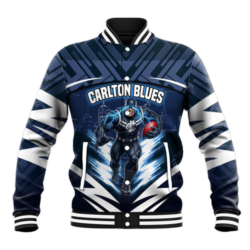Personalised Carlton Blues Football Baseball Jacket Superhero Comic Art Dark Geometric City
