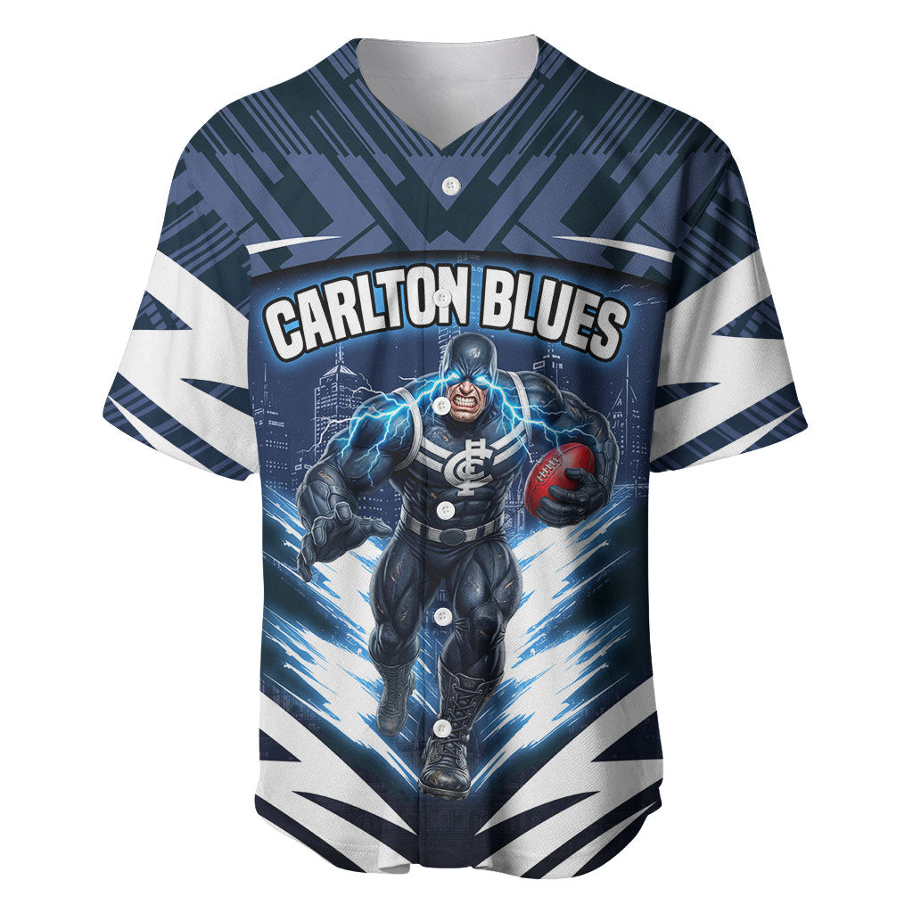 Personalised Carlton Blues Football Baseball Jersey Superhero Comic Art Dark Geometric City