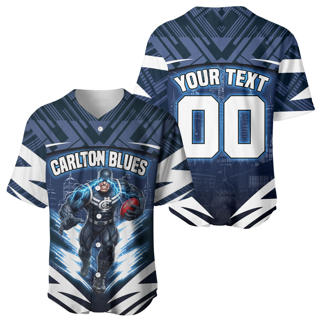 Personalised Carlton Blues Football Baseball Jersey Superhero Comic Art Dark Geometric City