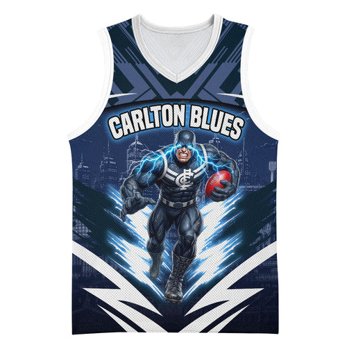Personalised Carlton Blues Football Basketball Jersey Superhero Comic Art Dark Geometric City