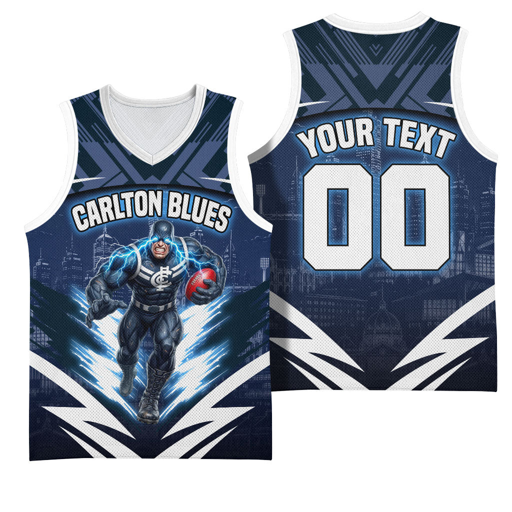 Personalised Carlton Blues Football Basketball Jersey Superhero Comic Art Dark Geometric City