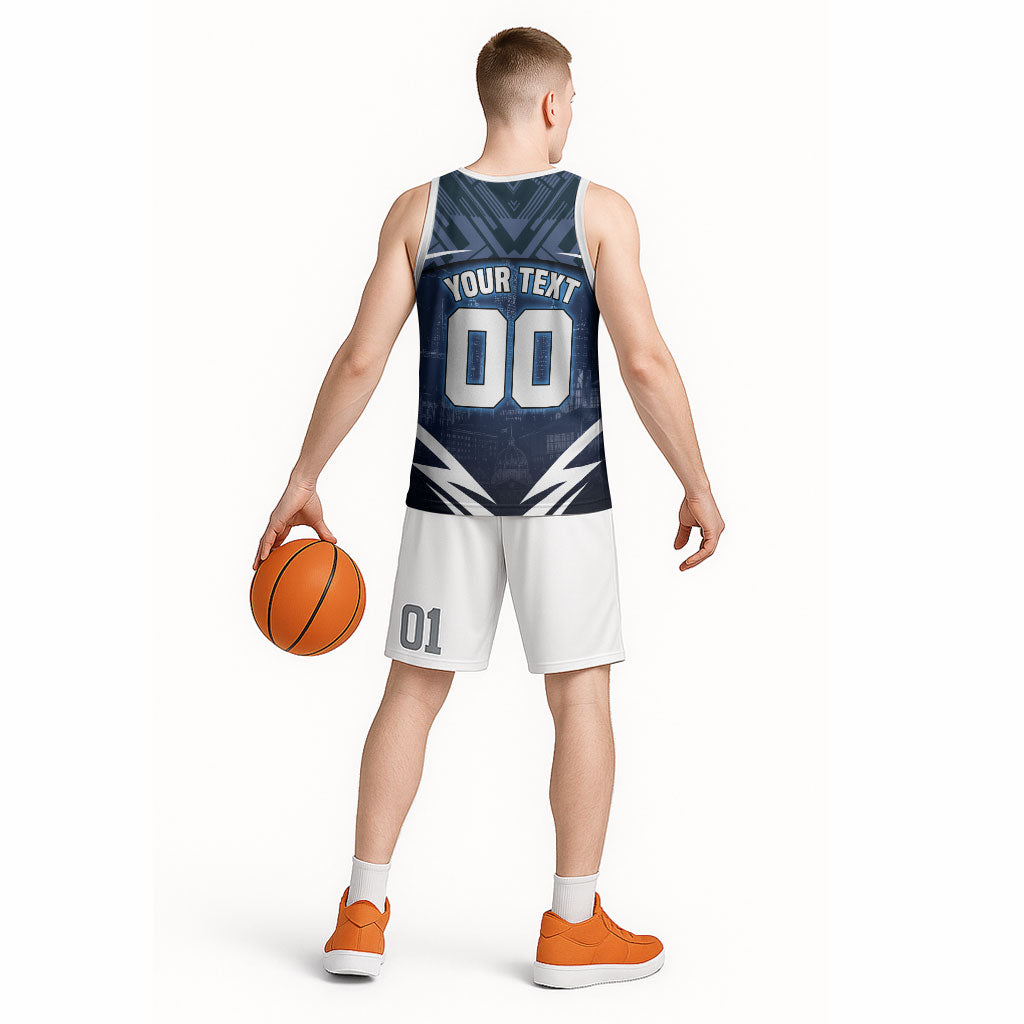 Personalised Carlton Blues Football Basketball Jersey Superhero Comic Art Dark Geometric City