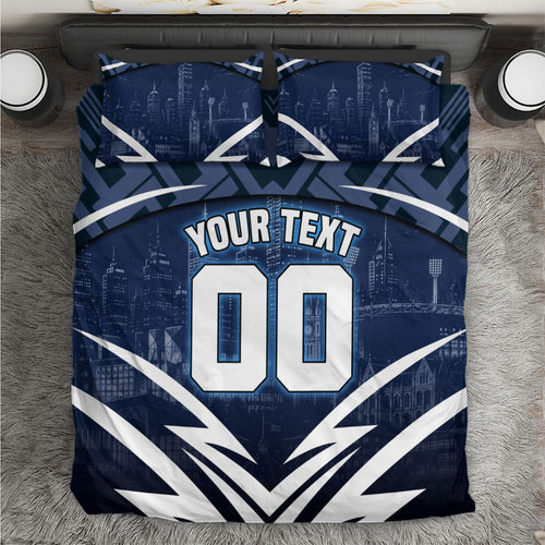Personalised Carlton Blues Football Bedding Set Superhero Comic Art Dark Geometric City
