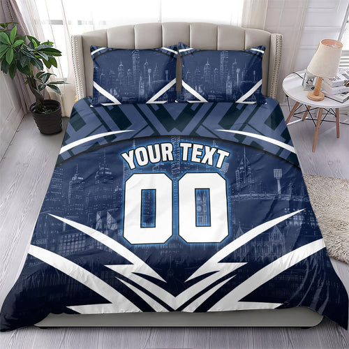 Personalised Carlton Blues Football Bedding Set Superhero Comic Art Dark Geometric City