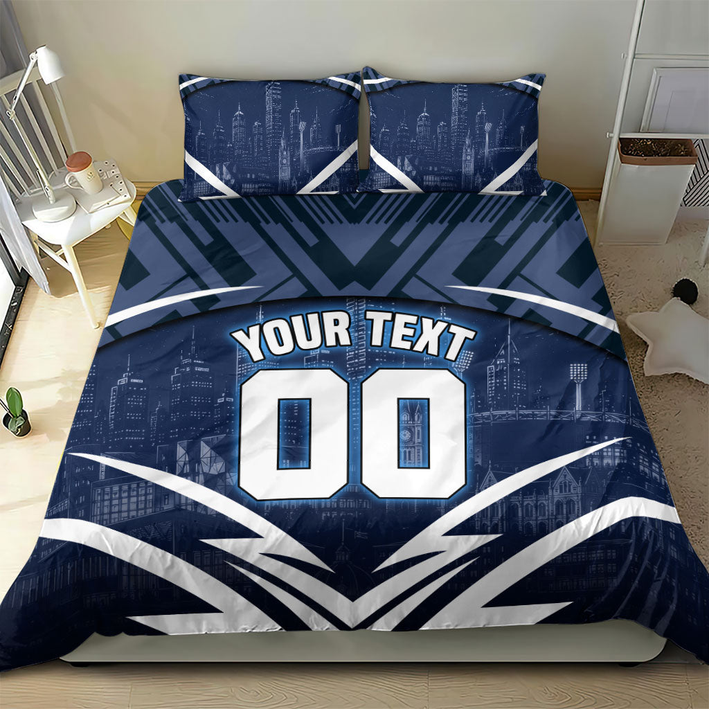 Personalised Carlton Blues Football Bedding Set Superhero Comic Art Dark Geometric City