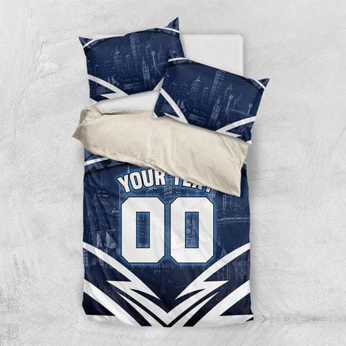 Personalised Carlton Blues Football Bedding Set Superhero Comic Art Dark Geometric City