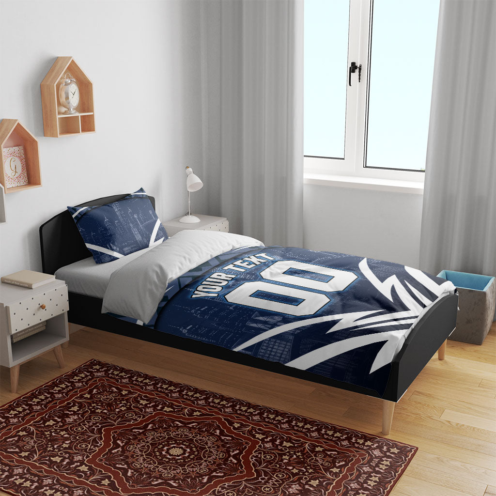 Personalised Carlton Blues Football Bedding Set Superhero Comic Art Dark Geometric City