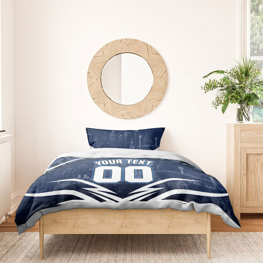 Personalised Carlton Blues Football Bedding Set Superhero Comic Art Dark Geometric City