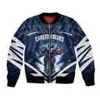 Personalised Carlton Blues Football Bomber Jacket Superhero Comic Art Dark Geometric City