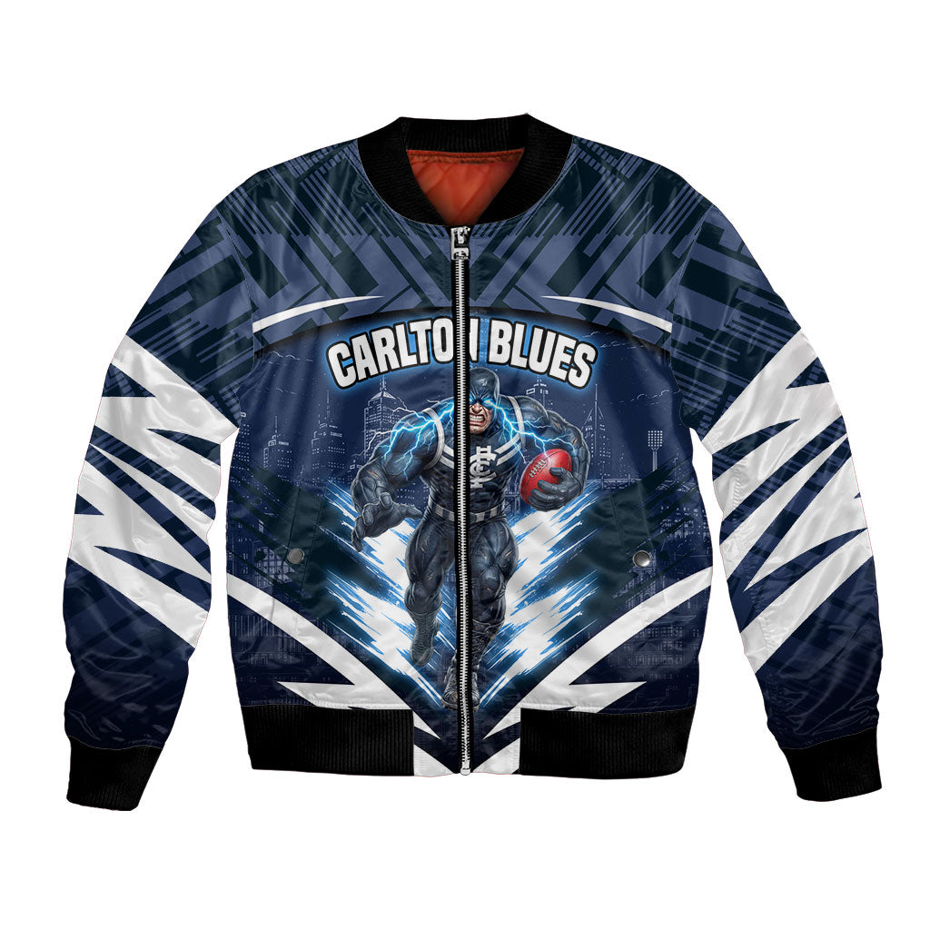 Personalised Carlton Blues Football Bomber Jacket Superhero Comic Art Dark Geometric City