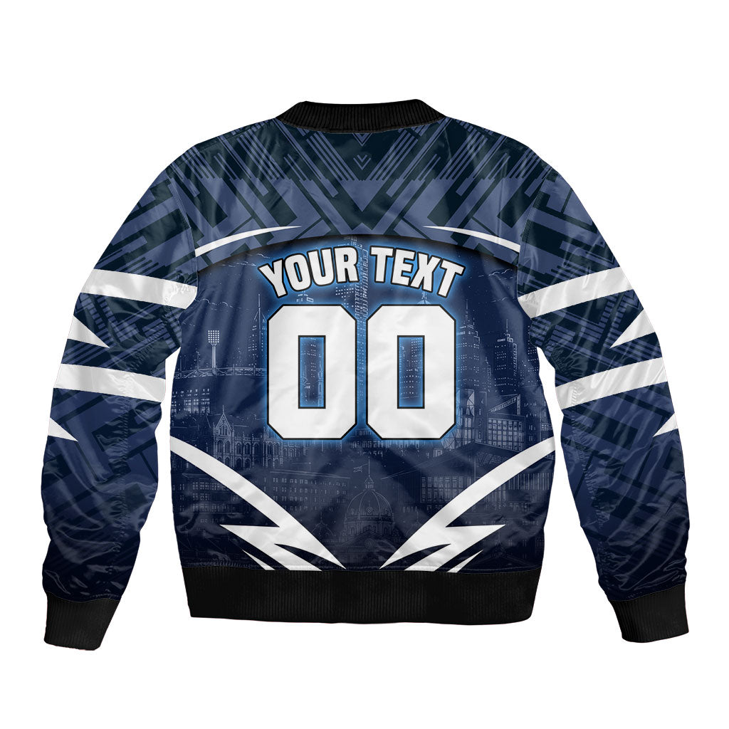 Personalised Carlton Blues Football Bomber Jacket Superhero Comic Art Dark Geometric City
