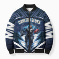 Personalised Carlton Blues Football Bomber Puffer Jacket Superhero Comic Art Dark Geometric City