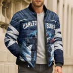 Personalised Carlton Blues Football Bomber Puffer Jacket Superhero Comic Art Dark Geometric City