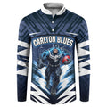 Personalised Carlton Blues Football Button Sweatshirt Superhero Comic Art Dark Geometric City