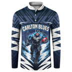 Personalised Carlton Blues Football Button Sweatshirt Superhero Comic Art Dark Geometric City