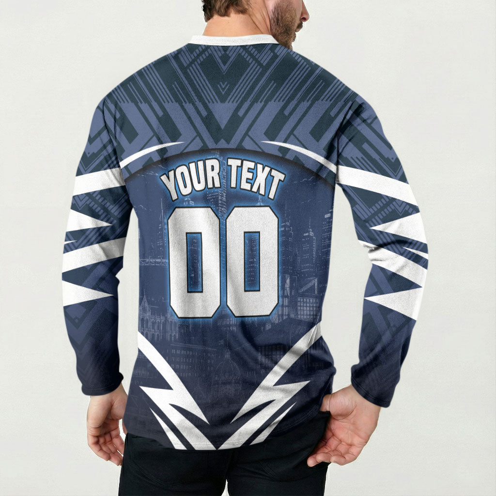 Personalised Carlton Blues Football Button Sweatshirt Superhero Comic Art Dark Geometric City