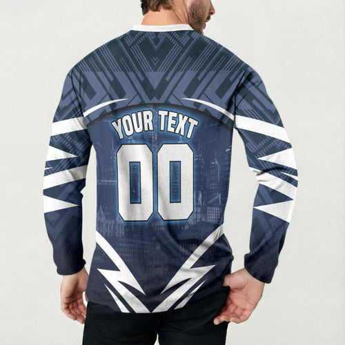 Personalised Carlton Blues Football Button Sweatshirt Superhero Comic Art Dark Geometric City